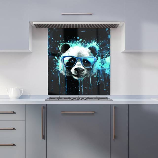 Warren Reed - Designer Blue Splashart Panda Face Kitchen Splashback W700Mm X H650Mm, Multi
