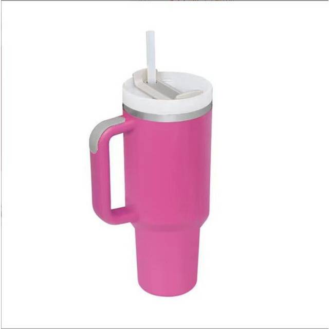 (Barbie pink + straw + silicone handle) Large Capacity 1200ml Tumbler with Handle Lid Straw 40oz Stainless Steel Water Bottle Vacuum Thermos Cup Trave
