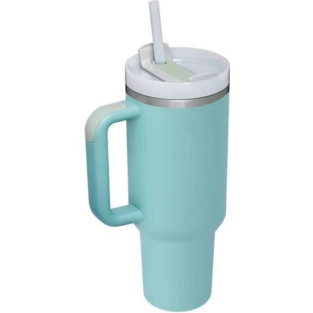 (Lake Green) 40oz Insulated Tumbler with Handle Straw Stainless Steel Water Bottle Vacuum Water Cold Warm Thermos Cup Coffee Mug Drinkware