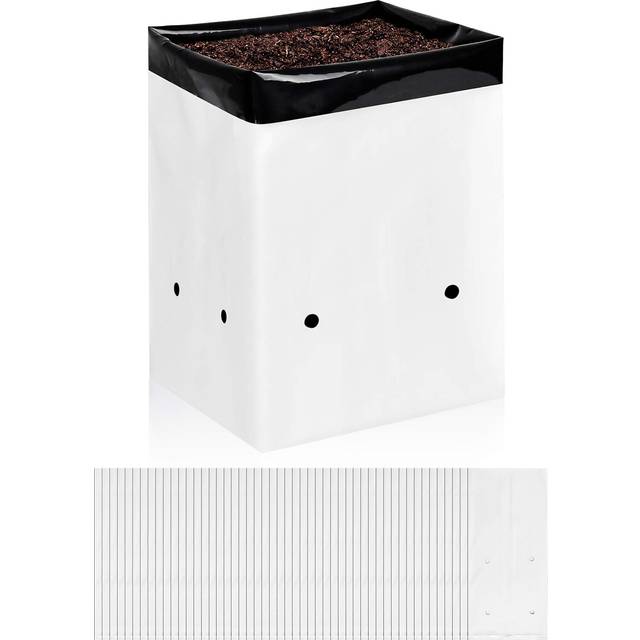 iPower GLGROWBAGFILM1X50 50-Pack 1 Gallon Black and White Grow Bags Panda Film Containers for Plants  Seedling and Rooting  Square Shape