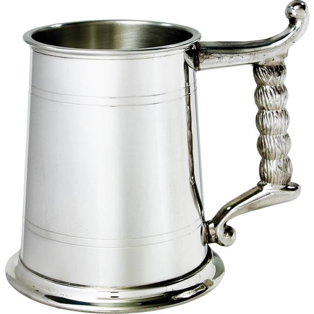 Pewter Tankard 1 Pint Plain Double Lines Rope Handle Pure Heavy Gauge Beer Tankard Perfect for Engraved Personalised Gifts for Men and Women