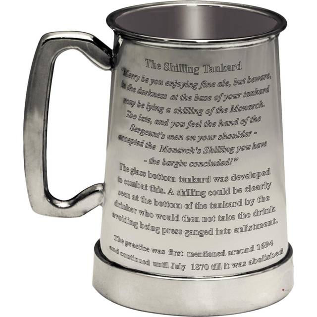 King's Shilling 1 Pint Tankard  Handmade English Pewter with Glass Bottom and C-Shaped Handle with Custom Engraved Text