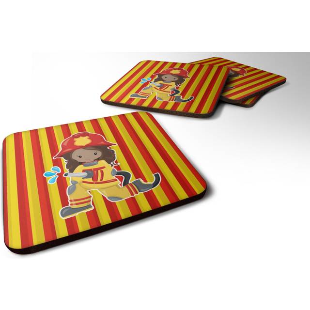 """""Caroline's Treasures BB7000FC Fireman Girl Foam Coaster Set of 4  3.5""""""""  Multicolor"""""
