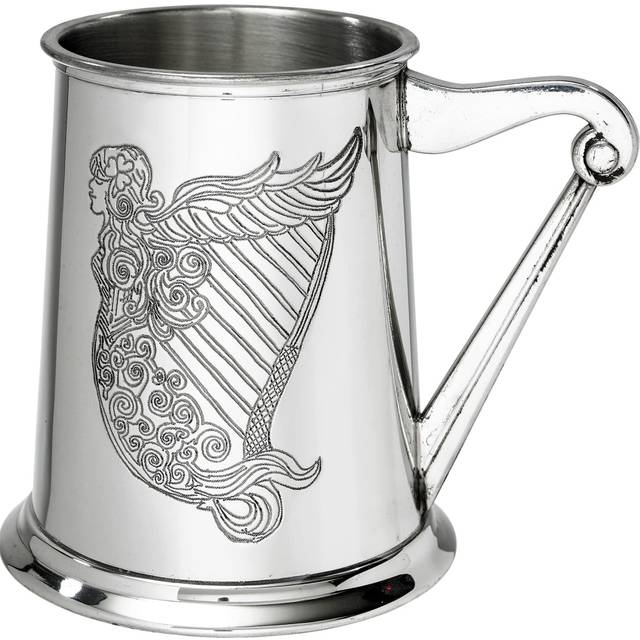 1 Pint Pewter Tankard with Irish Harp Design and Harp Handle Pure Heavy Gauge Beer Tankard Perfect for Engraved Personalised Gifts for Men and Women
