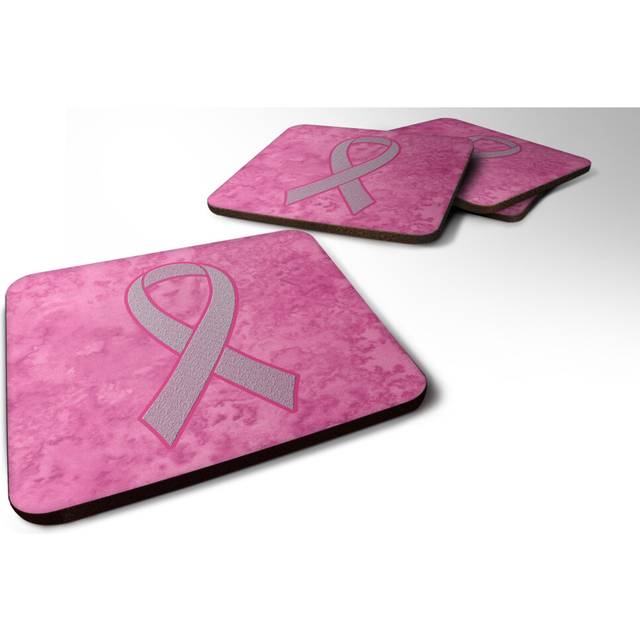 """""Caroline's Treasures AN1205FC Pink Ribbon for Breast Cancer Awareness Foam Coaster (Set of 4)  3.5"""""""" H x 3.5"""""""" W  Multicolor"""""