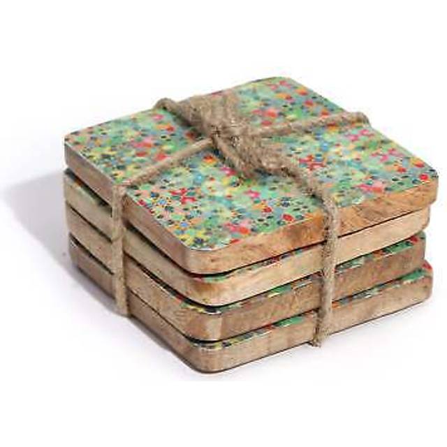 Mango Wood Bowls, Trays & Coasters  Set of 4 Square Coasters Mediterranean Tile Pattern