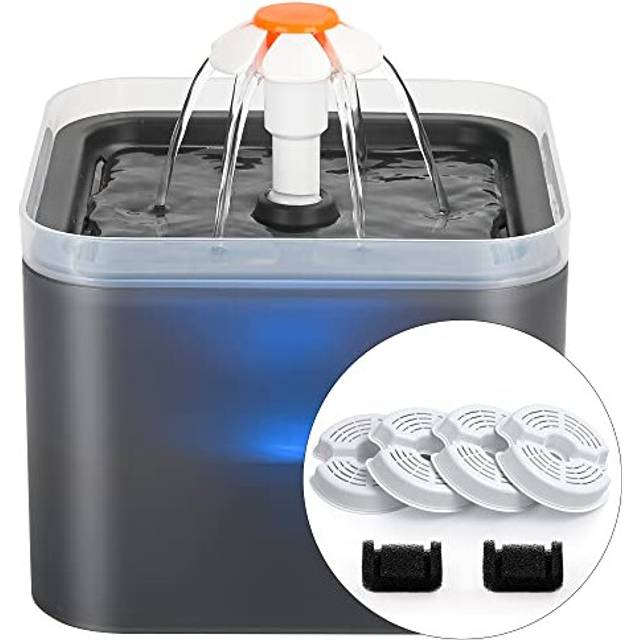 AONBOY Cat Water Fountain, Ultra Silent Cat Fountain 2L/67oz, with LED Light, 4 Pieces of Carbon Filter + 2 Pieces of Sponge, Pet Water Fountain for