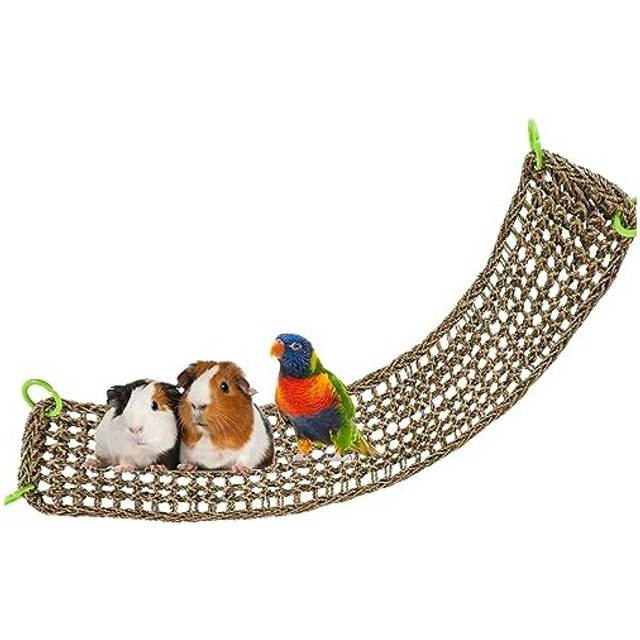 100 x 18 CM Bird Seagrass Mat, Natural Seagrass Woven Net, Bird Hammock Mat with Hooks, Bird Cage Accessories, Climbing Rope Ladder Chew Toys for