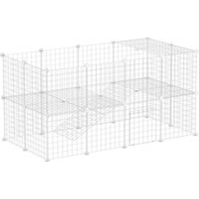 PawHut DIY 36 Panel Pet Playpen Metal Wire Fence for Chinchilla, Hedgehog, Bunny, Indoor, Outdoor Use, White