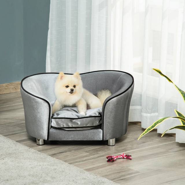 Pawhut dog sofa pet chair, kitten bed couch w/ wooden frame, removable cushion