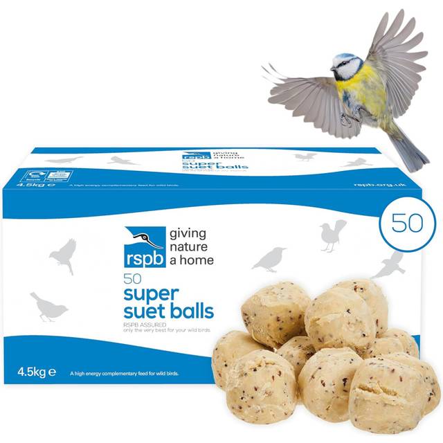 Fat Balls for Wild Birds, High Energy Food, Suet Balls for Wild Birds, Made in the UK, Suitable for Year-round Feeding (Box of 50) - RSPB