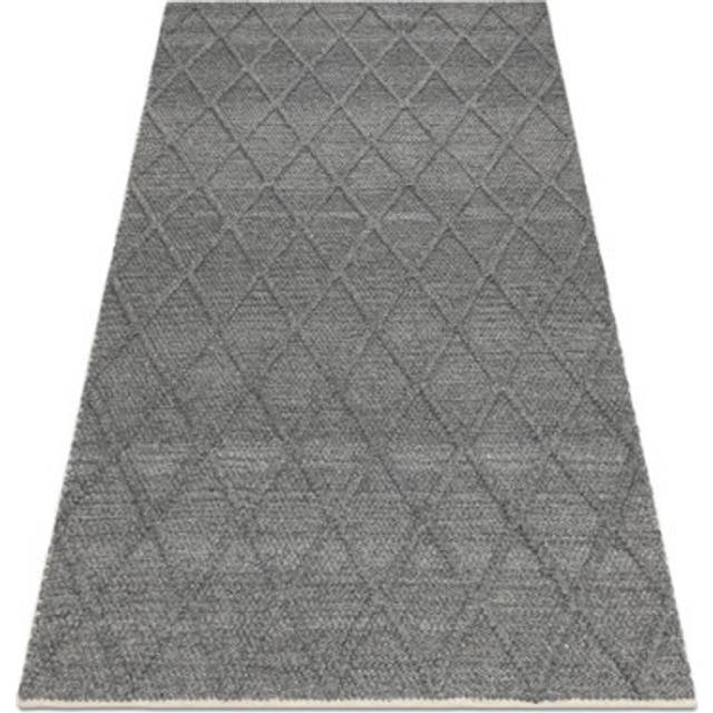 Wool carpet tahar 99001K anthracite - hand-woven loop, rhombus, boho grey 200x290 cm