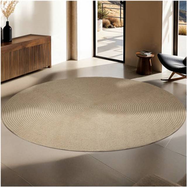 Rug - round, boho style, jute and synthetic fibres, durable and easy-care - brown
