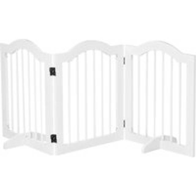 PawHut 3 Panels Dog Gate w/ Support Feet Fence Safety Barrier Freestanding Wood White