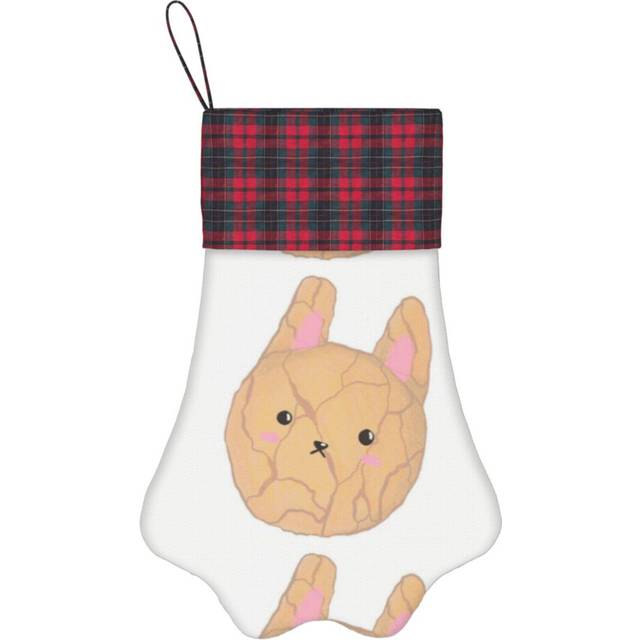 (Bunny Sugar Cookie=6530) Paw Christmas Stockings Buffalo Tartan Plaid for Cats Dogs Pet Hanging Xmas Tree Decorations