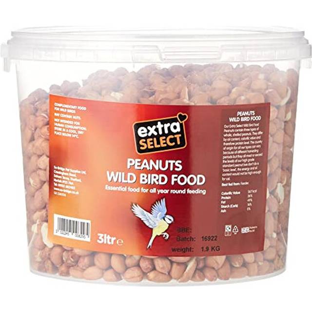 Extra Select Wild Bird Peanuts: High Grade, Protein Rich, Year Round Wild Bird Food Peanuts - Ideal for Winter Feed - 3 Litre Tub