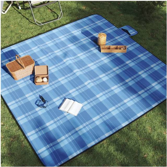 Picknickfilt vikbar blå pläd 200x200 cm sammet