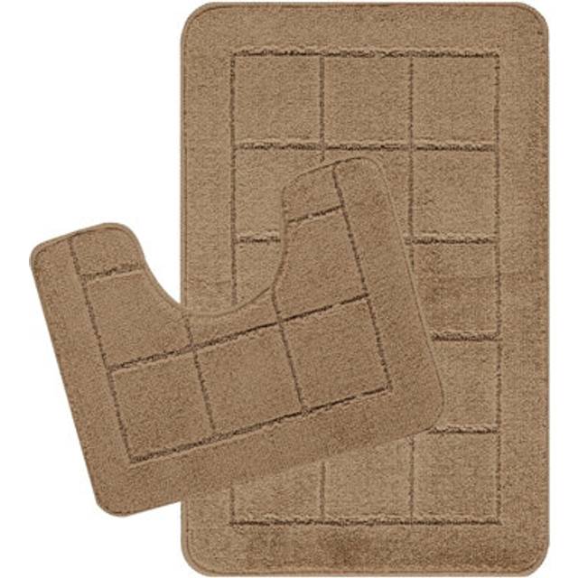 Livabliss NOELLE 2-Piece Machine Washable Non-Slip Brown Bathroom Rug Set (80 x 50 cm), Brown
