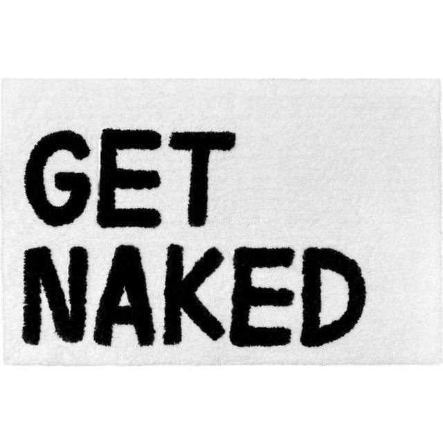 (White/Black) Get Naked Bath Mat Non-Slip 50 x 80cm - Tufted Slogan Bathroom Rug