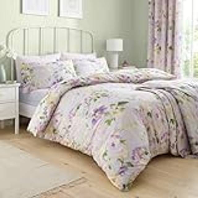Dreams & Drapes Flourette Watercolour Floral Duvet Cover Bedding Set Lilac - Purple