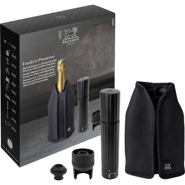 Gift box - Black Frizz cooler sleeve and Dual function Pump for Wine & Sparkling Preservation ABS finish Fresh ‘n Preserve