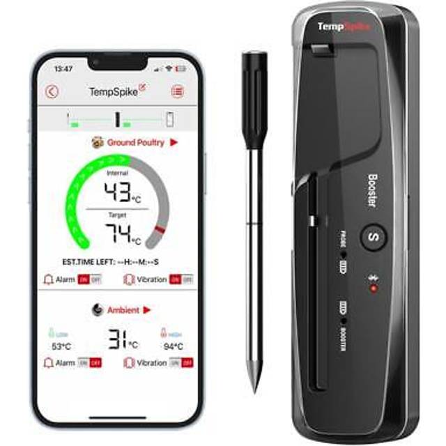 ThermoPro TempSpike Köttermometer trådlös grilltermometer Bluetooth IP67 kärntemperaturmätare TP961 150 m stektermometer för ugn, grill, rotisseri, säker i diskmaskin