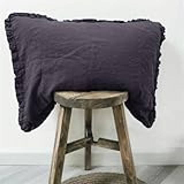 Farmhouse Linne Volang Örngott med Spets Ultra Mjuk Standard Size Kudd Shams för Sängkläder Aprikos Färg 48x74cm 1 Pack
