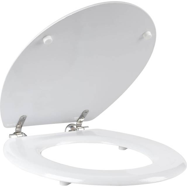 Beldray LA033758 White 18 Inch Tongue & Groove Wooden Toilet Seat, Stainless Steel Hinge, 36 x 42.8 cm, Wood Bathroom Toilet Lid Cover