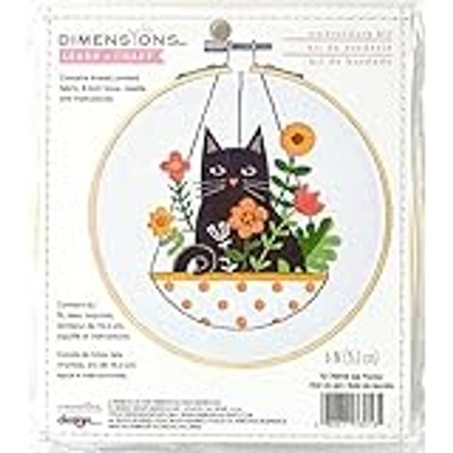"Dimensions 72-76916 Cat Planter Embroidery Needlepoint Kit for Beginners  6"""""""" D  Multicolor  5pcs"