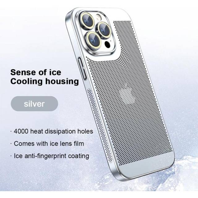 (silver, For iPhone 14 Pro Max) Luxury Plating Heat Dissipation Mesh Bumper Case For Iphone 16 15 14 Plus 13 12 11 Pro Max Lens Protector Shockproof A