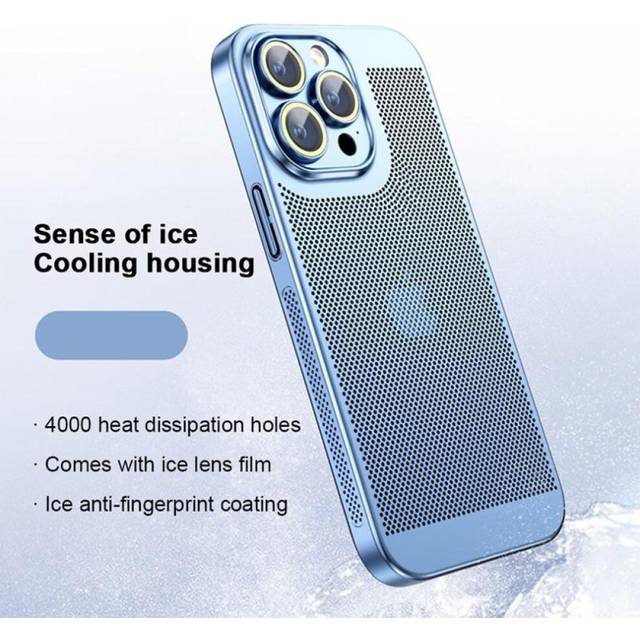 (blue, For iPhone 13 Pro Max) Luxury Plating Heat Dissipation Mesh Bumper Case For Iphone 16 15 14 Plus 13 12 11 Pro Max Lens Protector Shockproof Arm