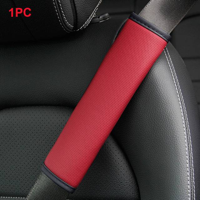 (1pc Wine Red) Car Seat Belt Cover Pore Pu Breathable Universal Auto Seat Belt Covers