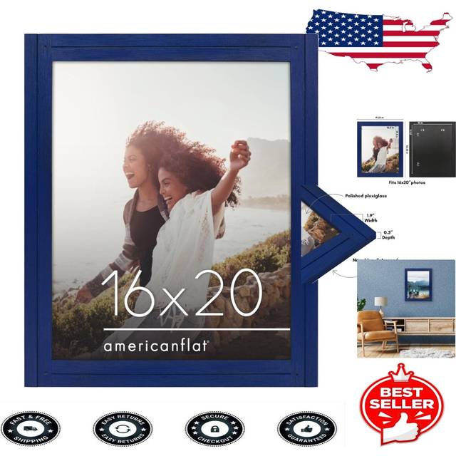 Americanflat 16x20 Picture Frame with Polished Plexiglass - Hampton Collection - Distressed Wood Gallery Picture Frames for Wall Display - Navy Blue