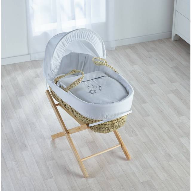 White Wish Upon A Star Moses Basket with Folding Stand Natural - White