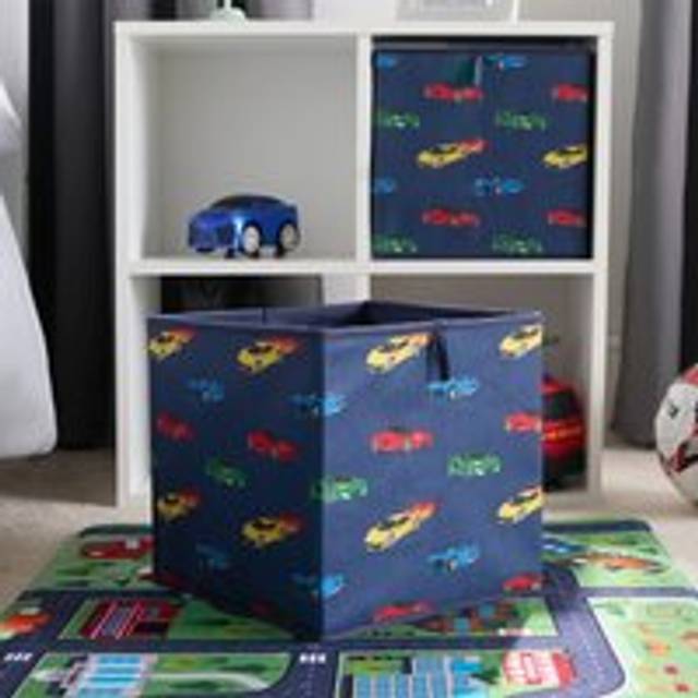 OHS Car Racer Print Cube Storage Boxes, Navy - 2 Pack - Blue