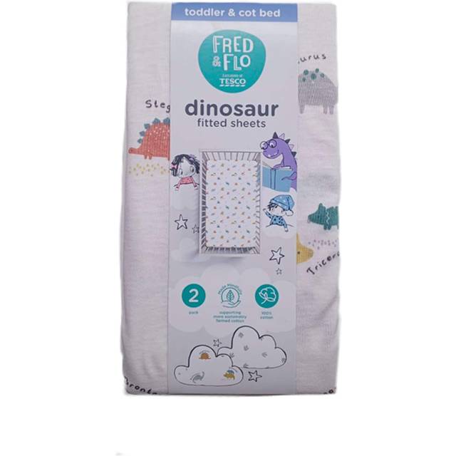 Fred & Flo Dinosaur Cotbed Fitted Sheets 2 Pack