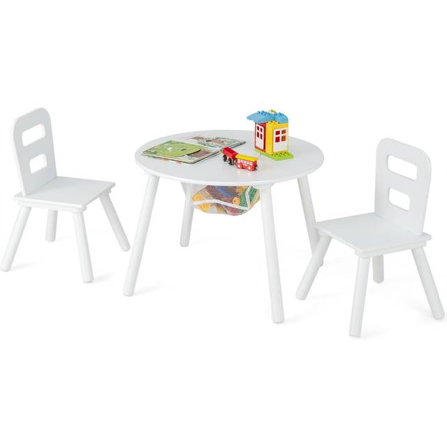 3pcs Wooden Kid's Activity Table Set with Mesh Storage-White