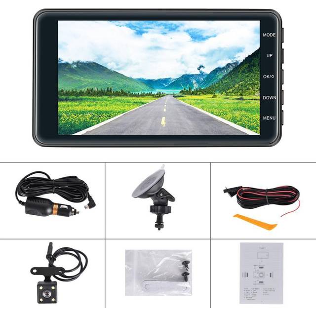 Podofo 150  Front Rear Dash Cam 4&quot; 1080p Car Dvr G-sensor Loop Recording Ai Voice Control Night Vision Car Parking Monitor