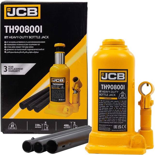 JCB 8 Tonne Heavy-Duty Automotive Hydraulic Bottle Jack, 488mm Maximum Lift
