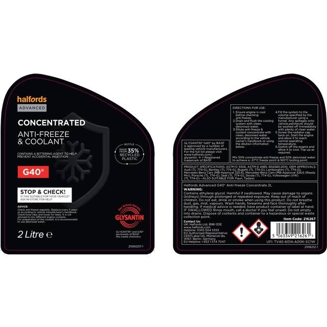 Halfords Advanced G40 Antifreeze Concentrate 2L