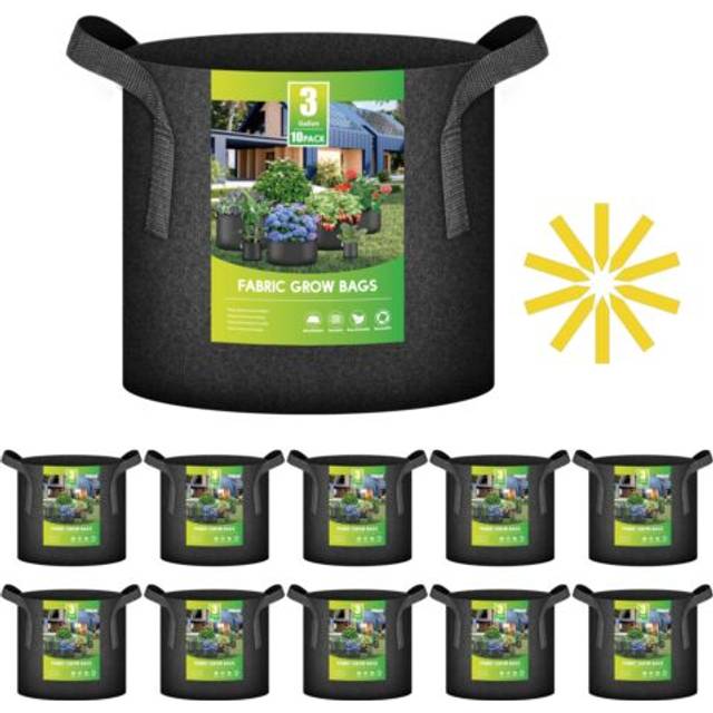 iPower 10Pack 3 Gallon Plant Bags Heavy Duty Thickened Nonwoven Fabric Potato Growing Pot  Aeration Durable Container with Rein