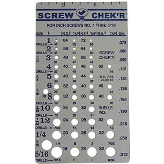 Ruelle Screw ChekÃ¯Â¿Â½r SAE/ Inch Screw Thread Size Gauge (No. 1 to 5/16) 1/8 Inch Heavy Gauge Steel Screw Checker, Made in USA