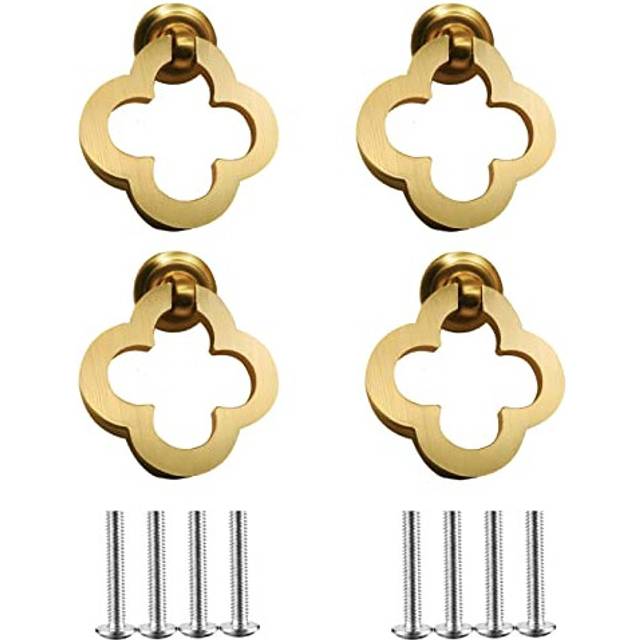 4 Pcs Flower Drop Ring Drawer Cupboard Knobs, Solid Brass Alloy Gold Wardrobe Handles Kitchen Cabinet Handles Furniture Cupboard Handle (4 Flower-8
