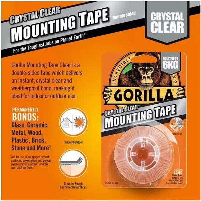 Gorilla Double Sided Mounting Tape Clear 1.5m, Pack of 1