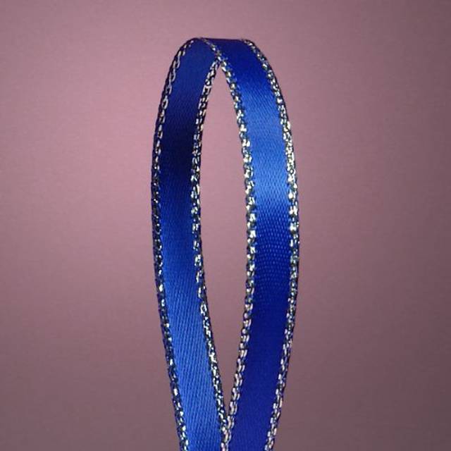 "Royal Blue Satin Ribbon with Silver Border  1/4"""" X 50Yd"