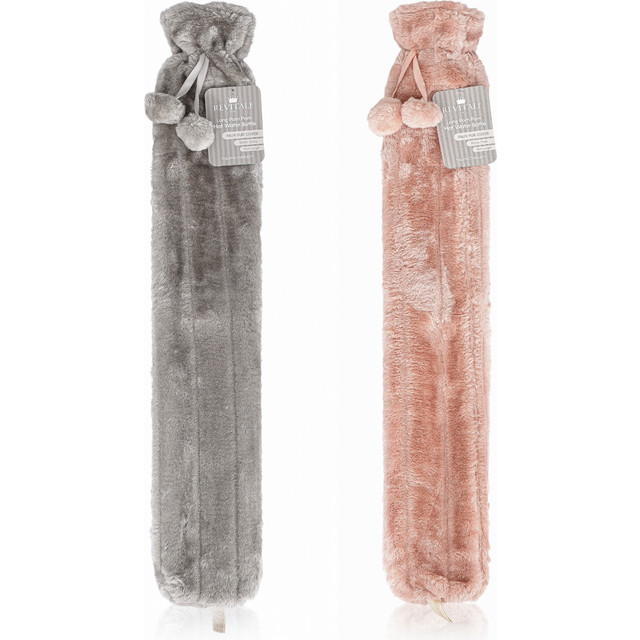 Revitale Extra lång varmvattenflaska pom pom mjukt pälsöverdrag – 72 cm/2 l (skiffergrå)
