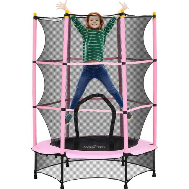 HOMCOM 4.6 /75" Kids Trampoline with Safety Enclosure Indoor Outdoor Pink