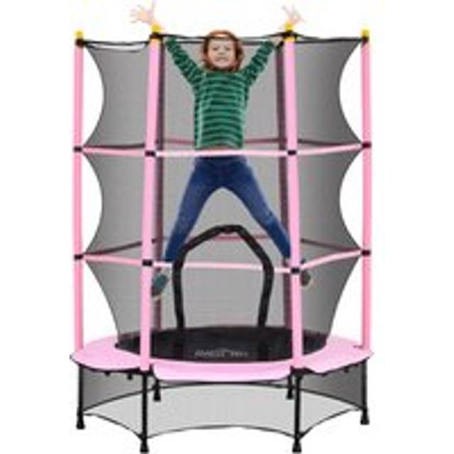 HOMCOM 4.6FT/75" Kids Trampoline with Safety Enclosure, Indoor Outdoor Toddler Trampoline, for Ages 3-10 Years, Pink