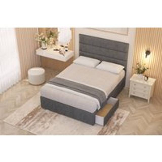 Chambery Plush Velvet Hybrid Pocket Sprung Orthopaedic Divan Bed Set with 2 Drawers & Upholstered Headboard - Silver - Single