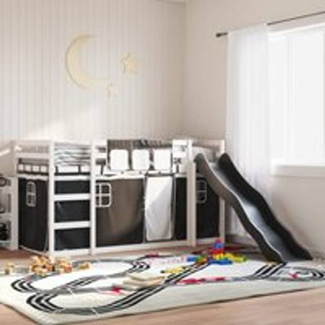 Bunk Bed without Mattress with Slide White and Black 90x190 cm Single
